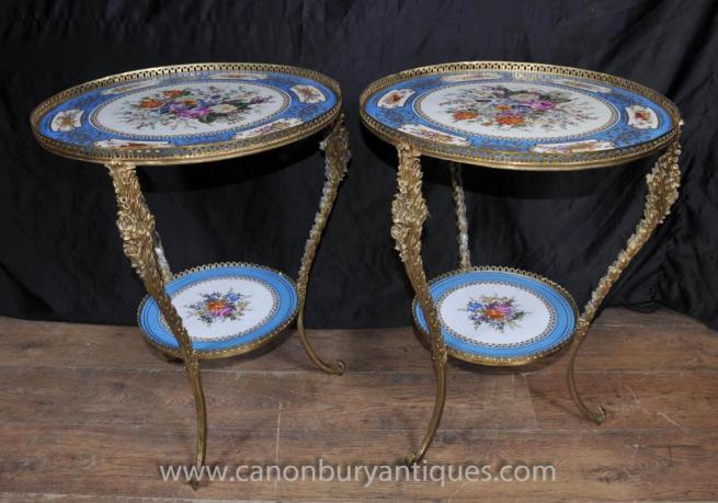 Pair Sevres French Porcelain Cocktail Tables Side Table