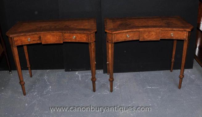 Pair Walnut Regency Console Tables Hall Table Neo Classical
