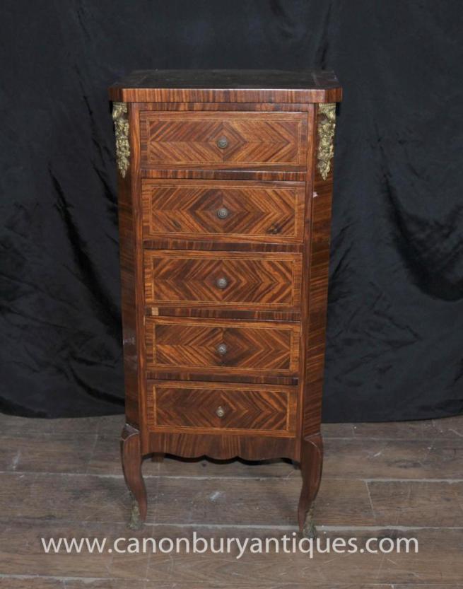 Antique French Empire Tall Boy Chest Drawers Rosewood Furniture
