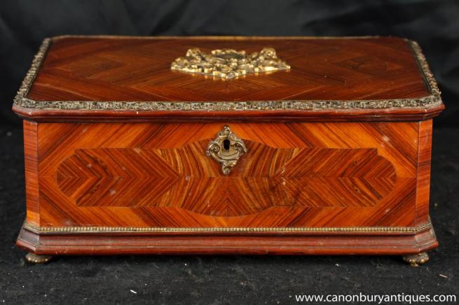 Antique French Empire Wooden Box Kingwood Circa 1880 Jewellery Case