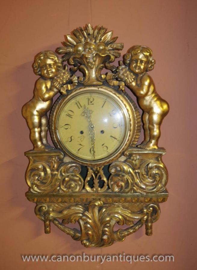 Antique French Gilt Cherub Wall Clock 1920