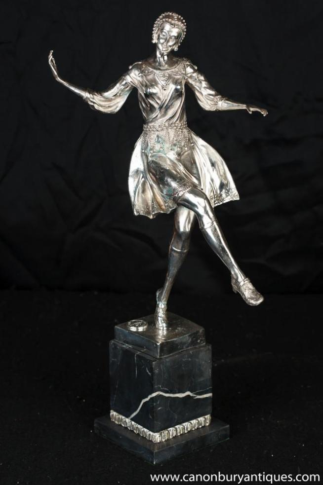Art Deco Silver Bronze Deco Dancer Figurine Signed Descomps