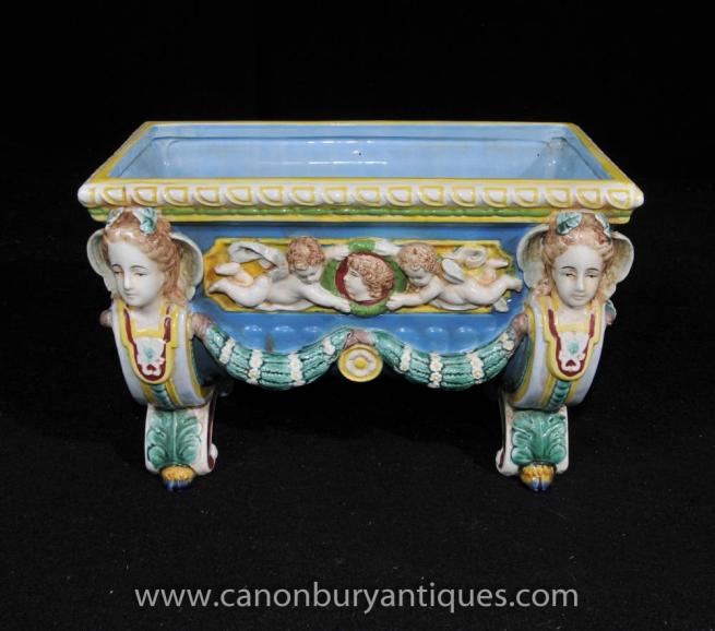 English Majolica Porcelain Planter Cherub Pot Stand