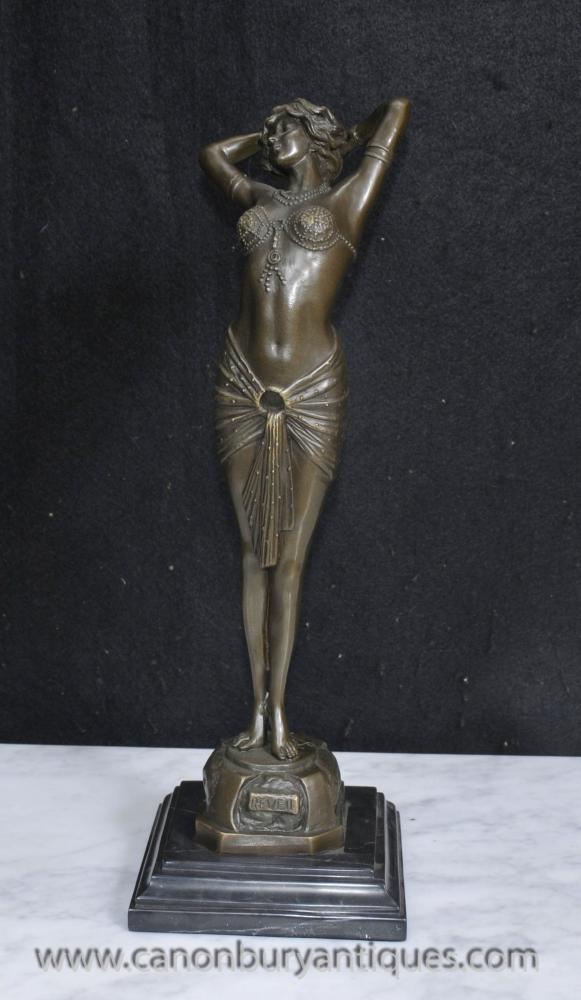French Art Deco Reveil Bronze Dancer Figurine Signed Philips