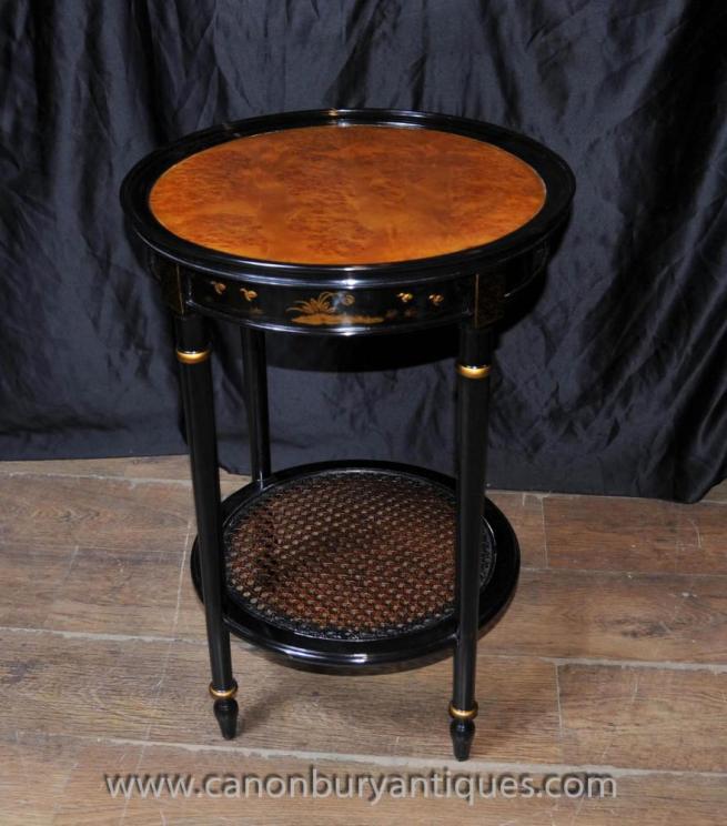 French Black Lacquer Side Cocktail Table Chinoiserie