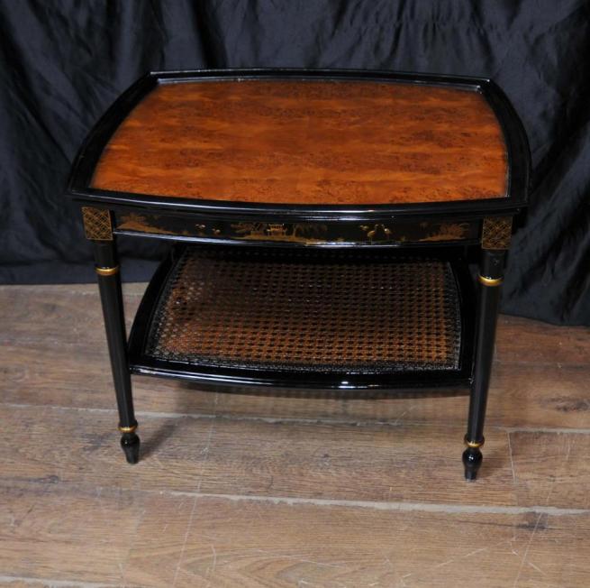 French Black Lacquer Side Coffee Tables Chinoiserie