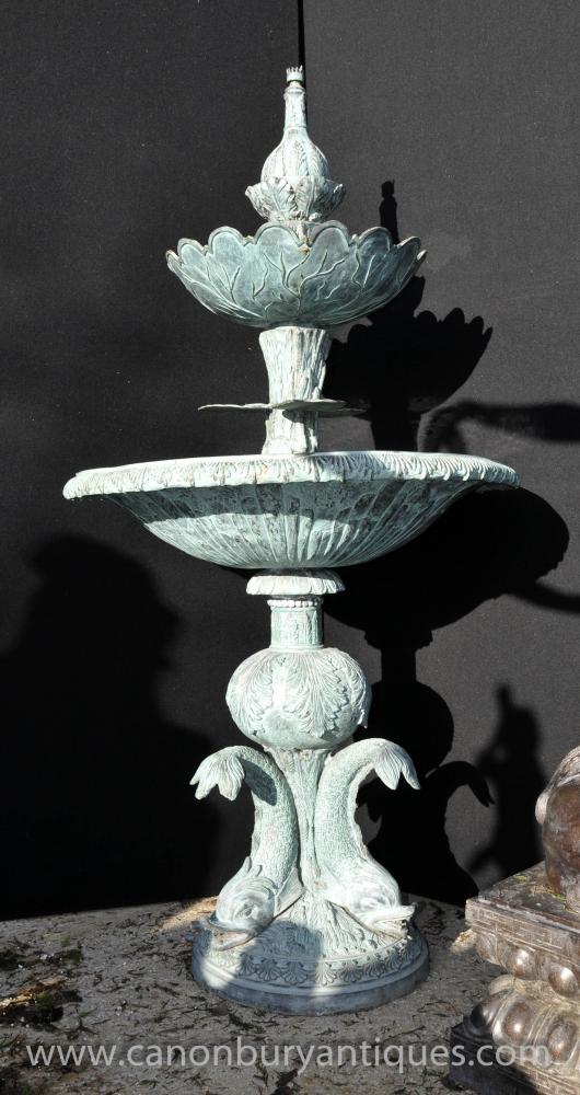French Bronze Dolphin Serpent Fountain Verdis Gris Water Feature