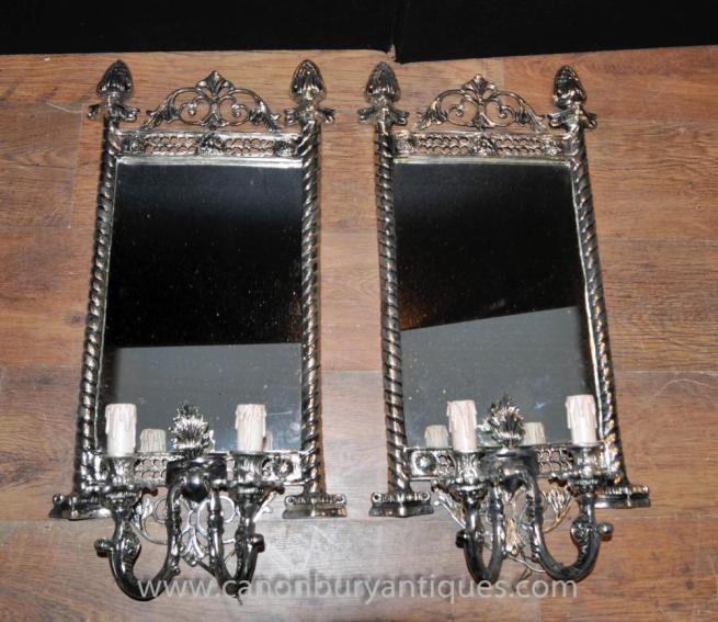 French Classical Silver Plate Girandole Mirrored Sconce Applique Wall Light
