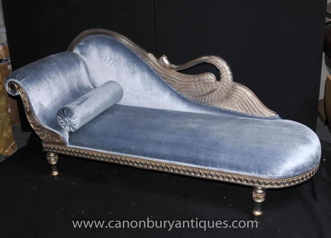 French Empire Silver Chaise Longue Sofa Day Bed Chair Lounger Seat