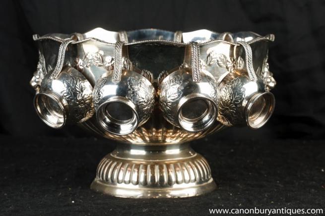George II Silver Plate Wine Punch Bowl Cup Set