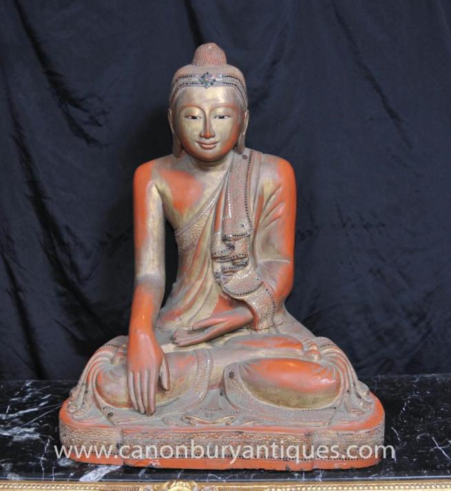 Hand Carved Tibetan Buddha Statue Buddhist Wood Buddhism Art