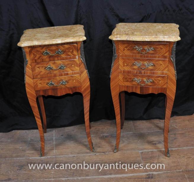Pair Antique Empire Nightstands Bedside Chests Drawers Tables