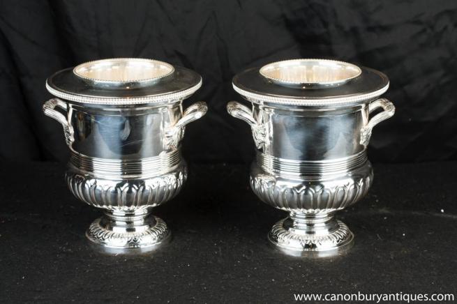 Pair Art Nouveau Silver Plate Wine Champagne Ice Bucket Urn Cooler