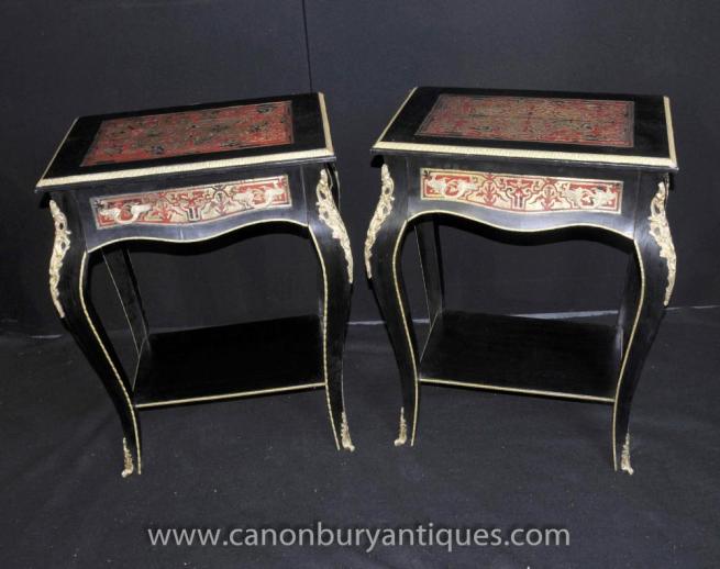 Pair Boulle Side Cocktail Tables Buhul French Louis XV Furniture