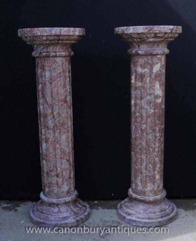 Pair Classic Italian Marble Doric Column Stands Pedestal Columns