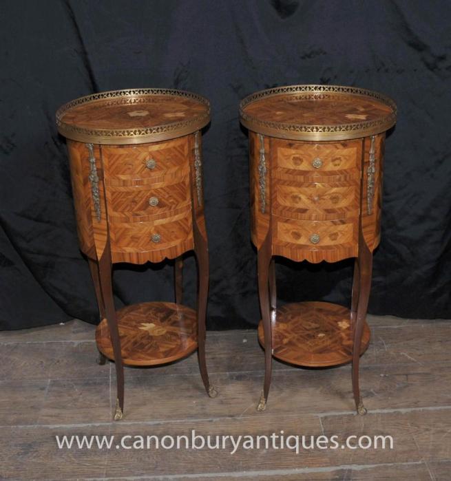 Pair French Empire Parquetry Bedside Chests Cabinets Nightstands