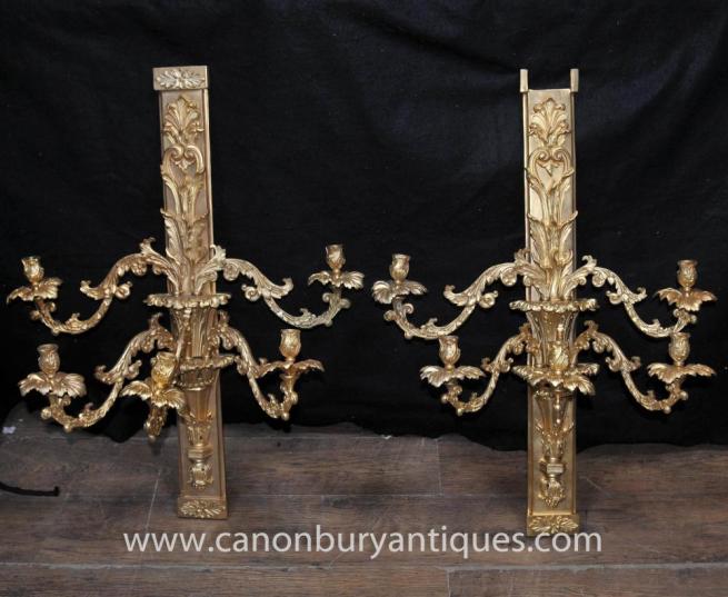 Pair French Louis XV Rococo Wall Sconces Lights Appliques Ormolu