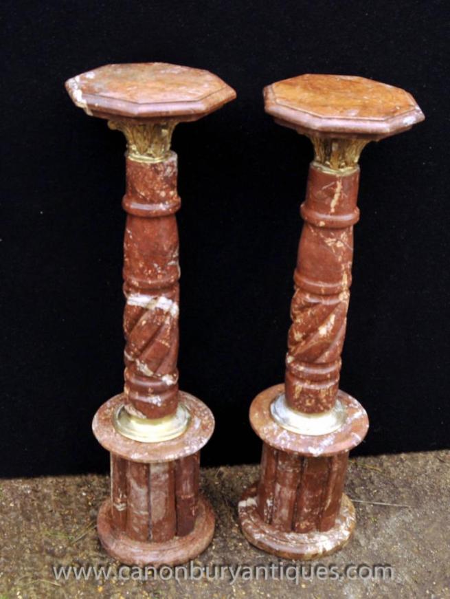 Pair French Marble Pedestal Support Columns Louis XVI Table Stands