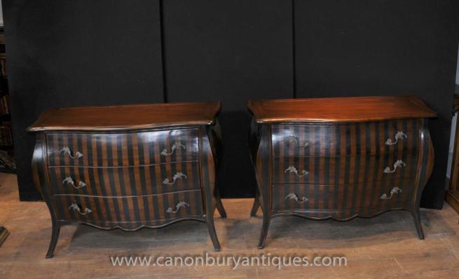 Pair French Napolean Bombe Commodes Chest Drawers