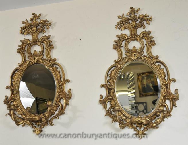Pair French Rococo Girandole Mirrors Mirrored Candelabras Louis XVI