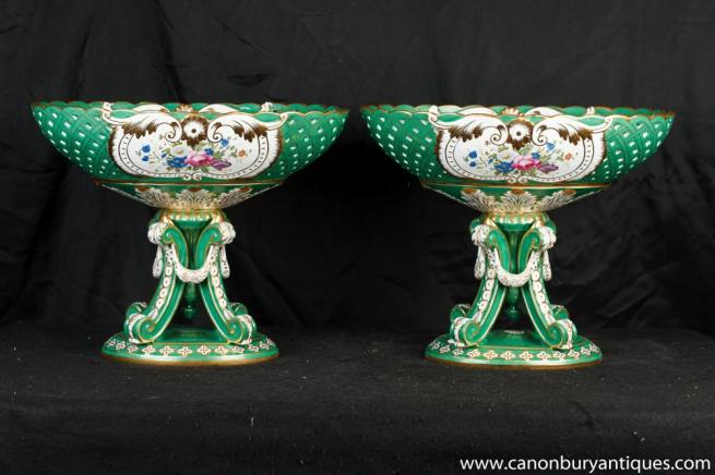 Pair German Dresden Porcelain Urns Tureens Bowls on Stands