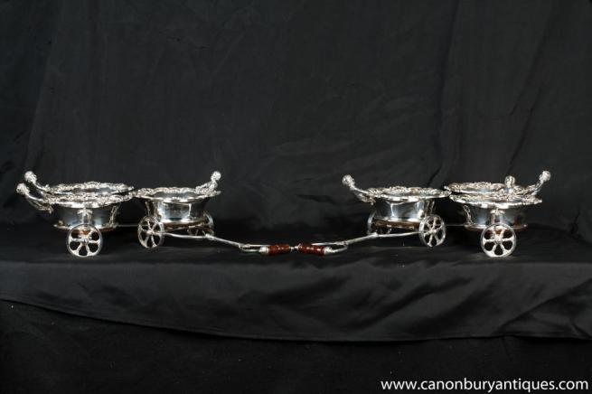 Pair Victorian Silver Plate Cherub Carts Coasters Drinks Coaster