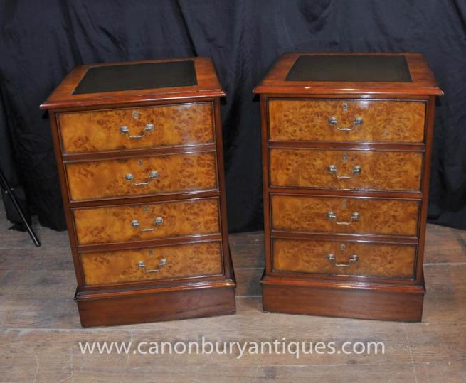 Pair Victorian Walnut Filing Cabinets Office Chest Drawers Furniture