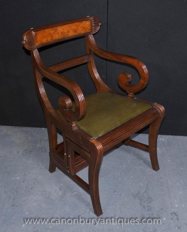 Regency Metamorphic Chair Set Library Steps Armchair Mahogany