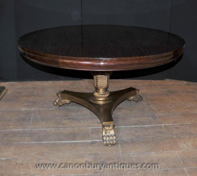 Regency Round Centre Dining Table Mahogany and Gilt Wood