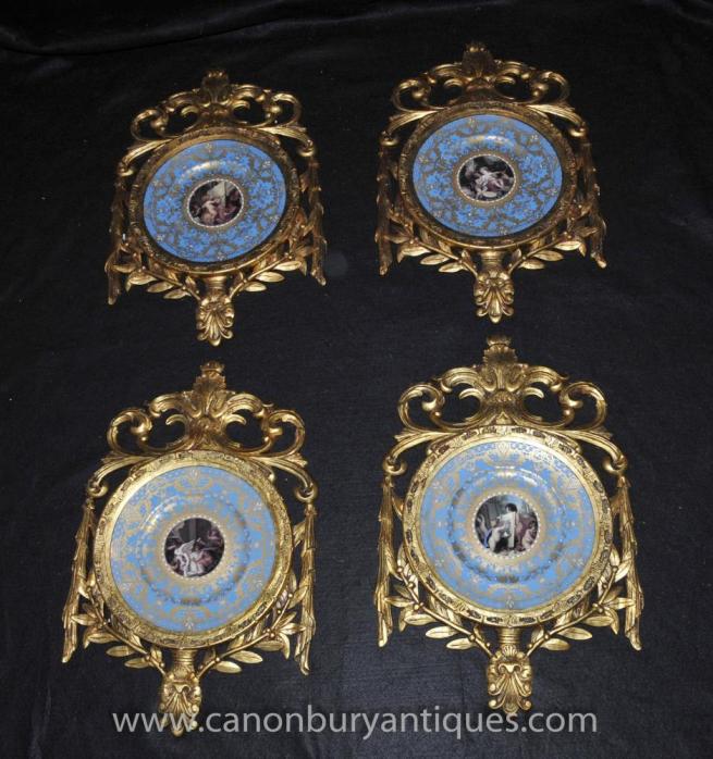 Set French Sevres Porcelain Plaques Plates Gilt Frame