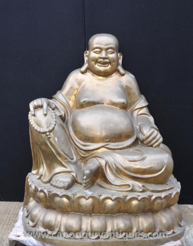 XL Bronze Happy Bronze Buddha Laughing Statue Budai Buddhism Buddhist