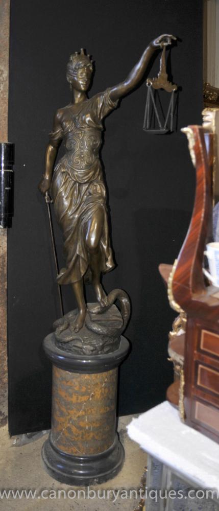 XL Lifesize French Bronze Lady Justice Scales Statue Figurine