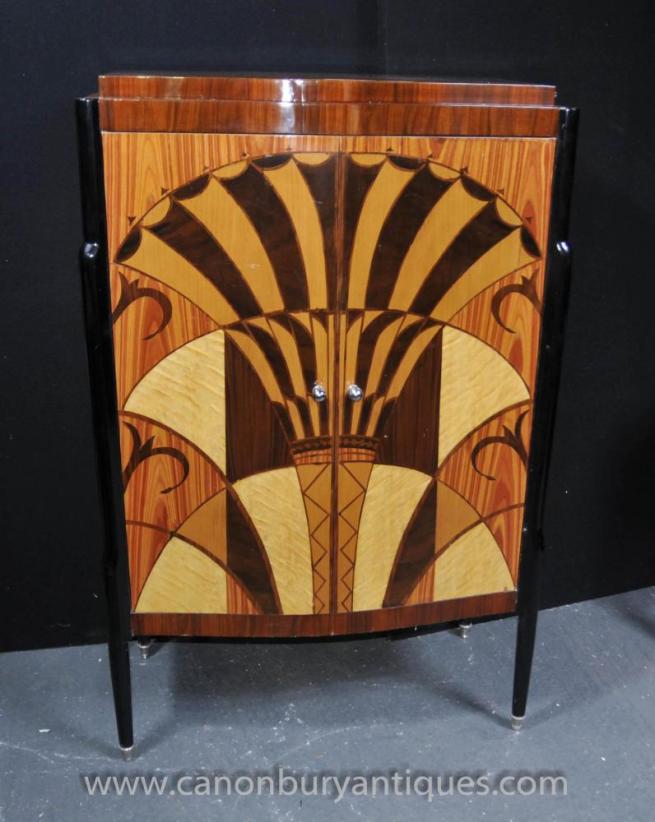 Art Deco Cocktail Cabinet Drinks Chest Inlay Furniture