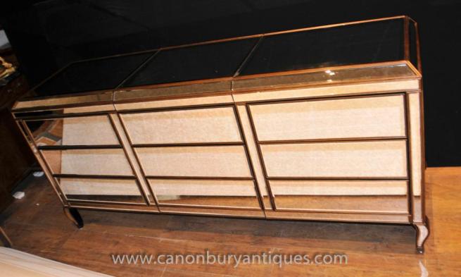 Art Deco Mirrored Chest of Drawers Triple Fronted Commode