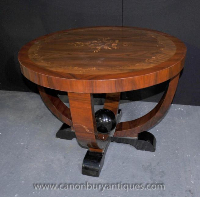 Art Deco Side Coffee Table Floral Inlay