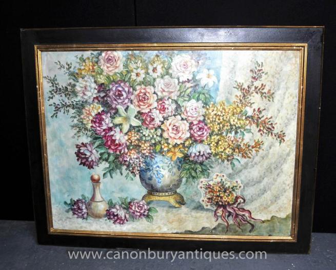 Art Nouveau Floral Spray Still Life Oil Painting