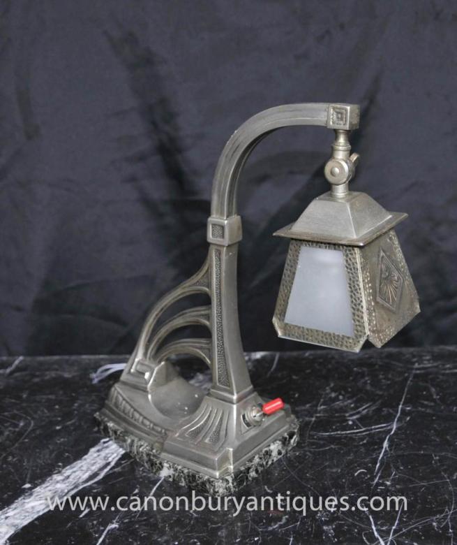 Art Nouveau Silver Plate Table Lamp Light Pewter