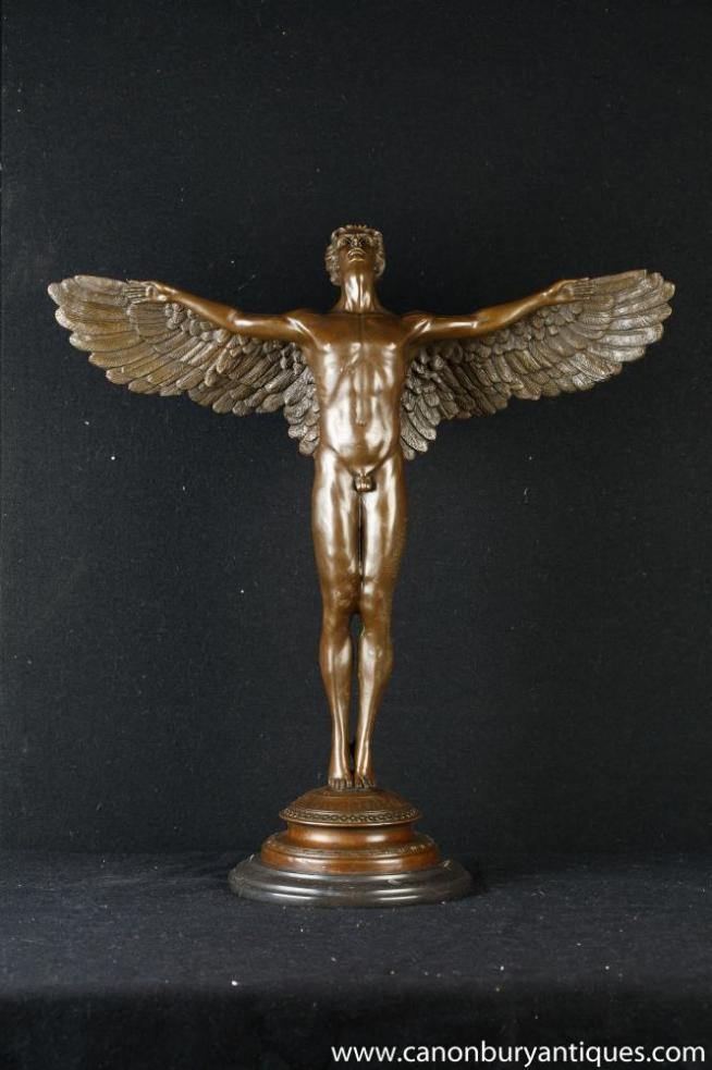 Bronze Statue of Winged Male Icarus Figurine Greek Myth