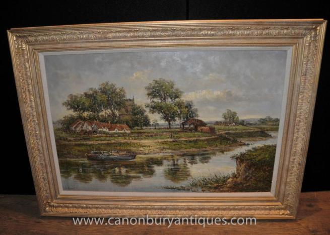 English Impressionist Norfolk Broads Landscape Oil Painting Edwardian Art