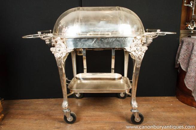 English Victorian Silver Plate Beef Trolley Serving Table Restaurant Carvery