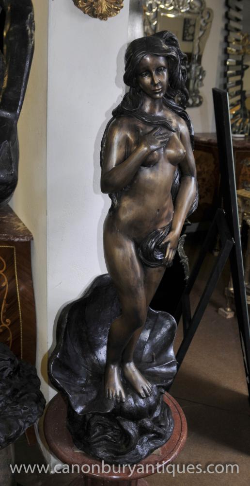 French Rococo Bronze Nude Female Fountain Conch Shell Statue