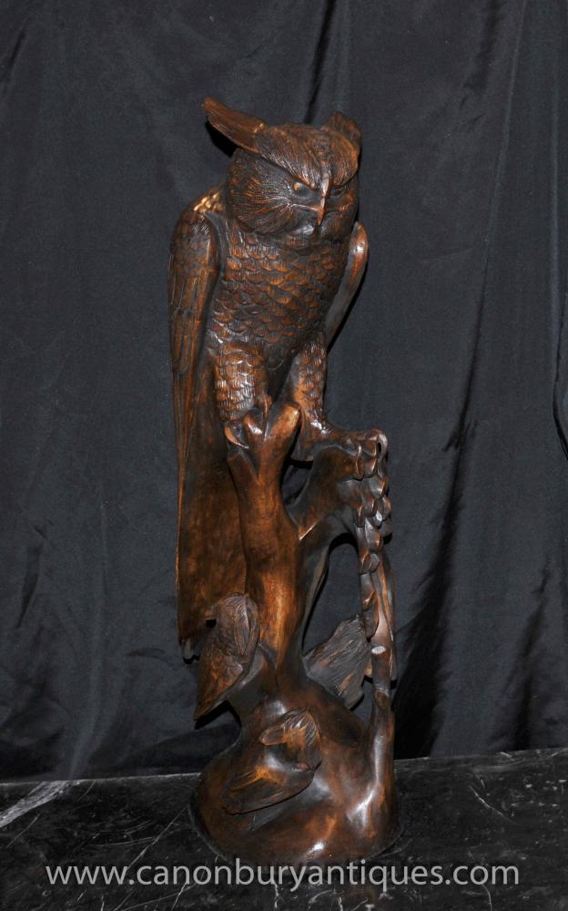 Large Hand Carved Owl Bird Statue Birds of Prey Carving Wood
