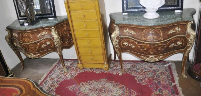 Pair French Commmodes Bombe Chests of Drawers Empire Furniture