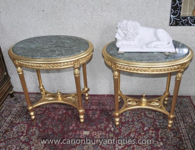 Pair French Empire Gilt Side Tables Occasional Table