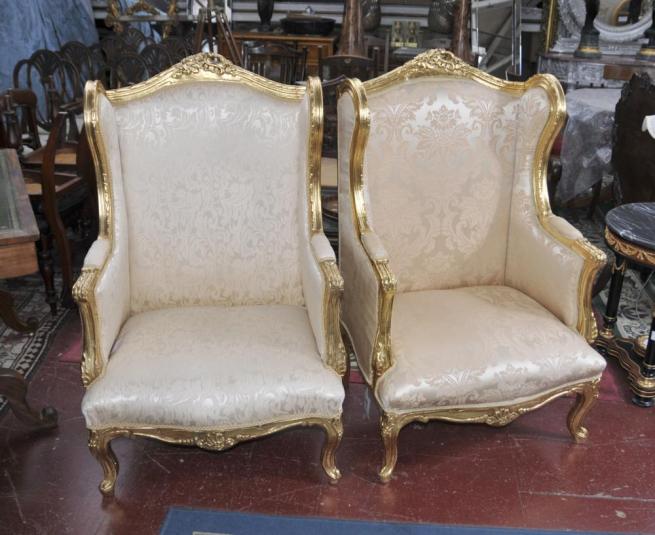 Pair French Louis XV Arm Chairs Fauteils Sofa Seat High Back