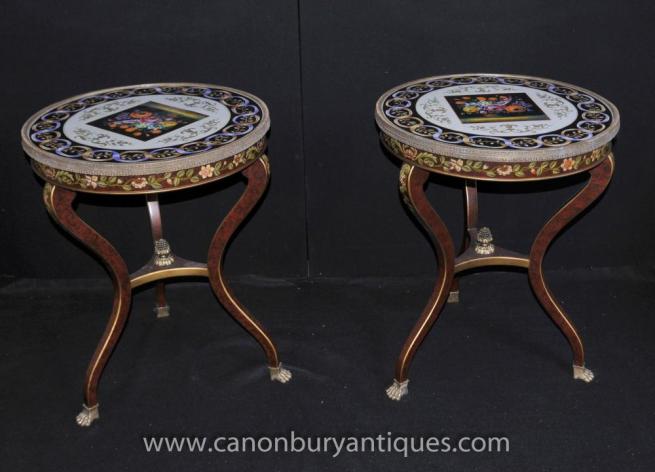 Pair French Louis XV Painted Side Tables Cabriole Legs