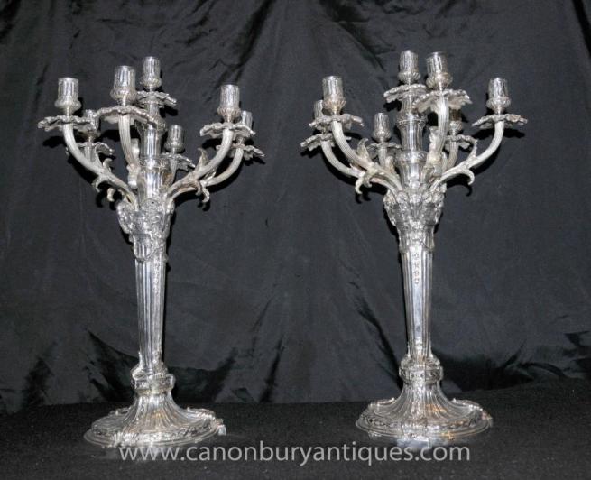 Pair Victorian Silver Plate Rococo Candelabras Candlestick