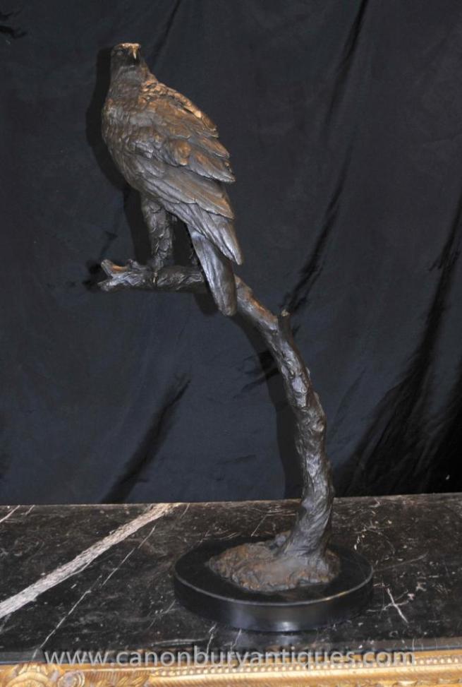 Tall Bronze Golden Eagle Statue Perch Bird Prey Sculpture