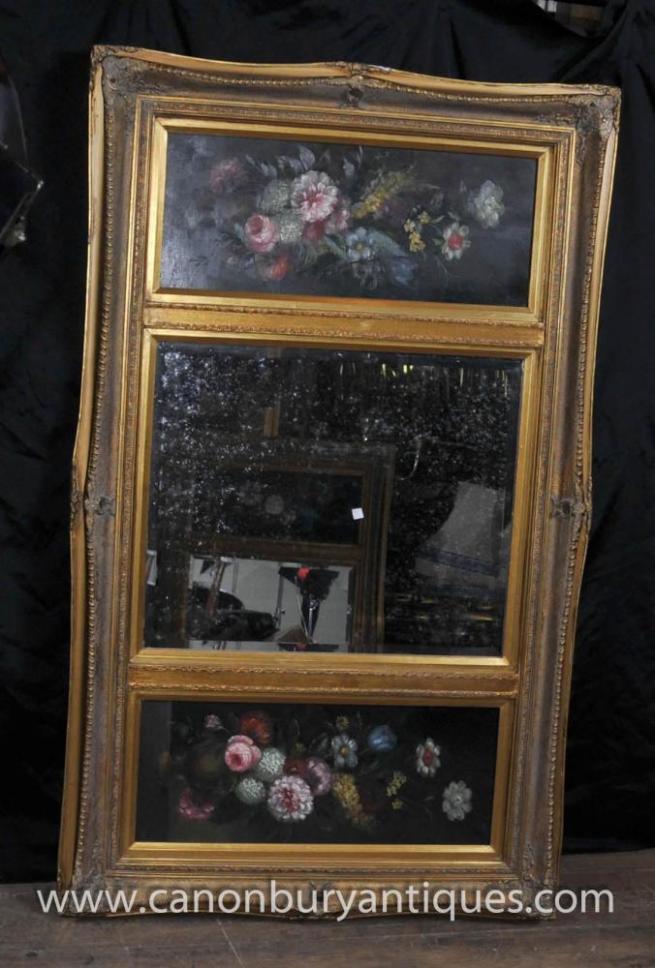 Victorian Mantle Mirror Oil Painting Gilt Frame Floral Still Life