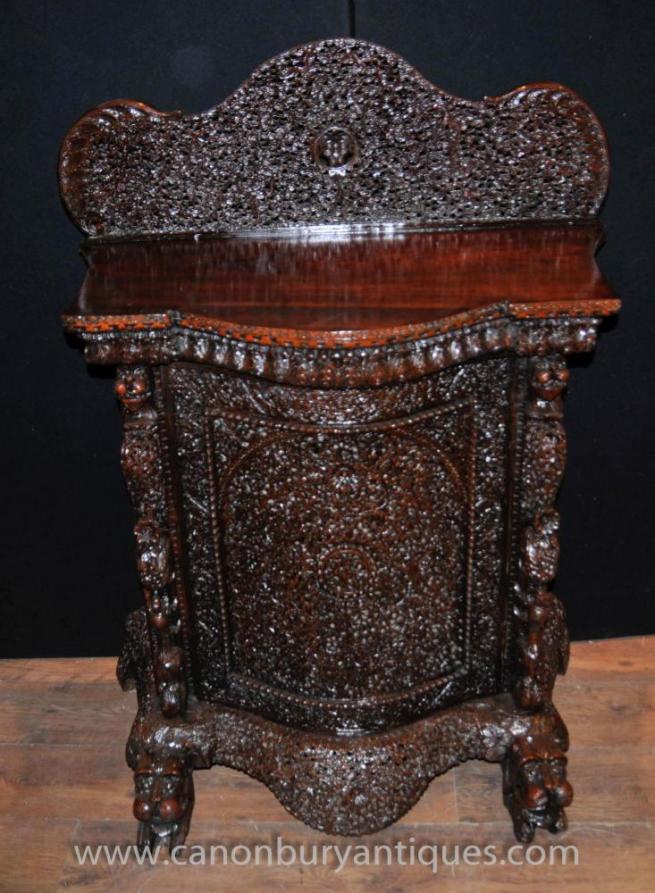 Antique Burmese Hand Carved Cabinet Sideboard Server Chest